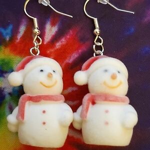 HANDMADE Fuzzy Frosted Snowman Earrings